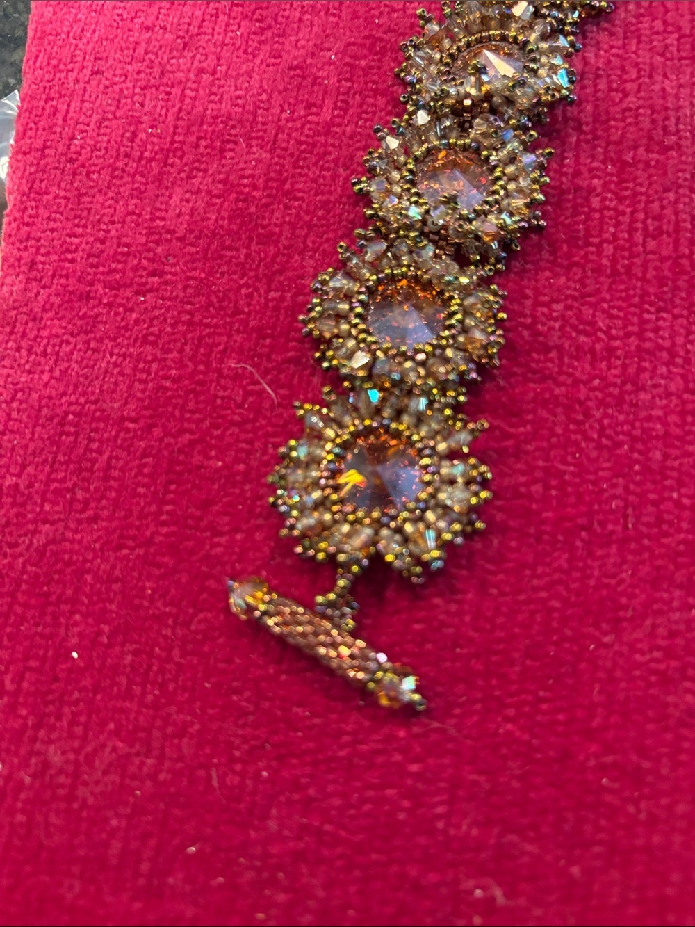 Hand beaded artisan Gold Crystal Floral Statement Bracelet - Women Jewelry - Picture 3 of 6